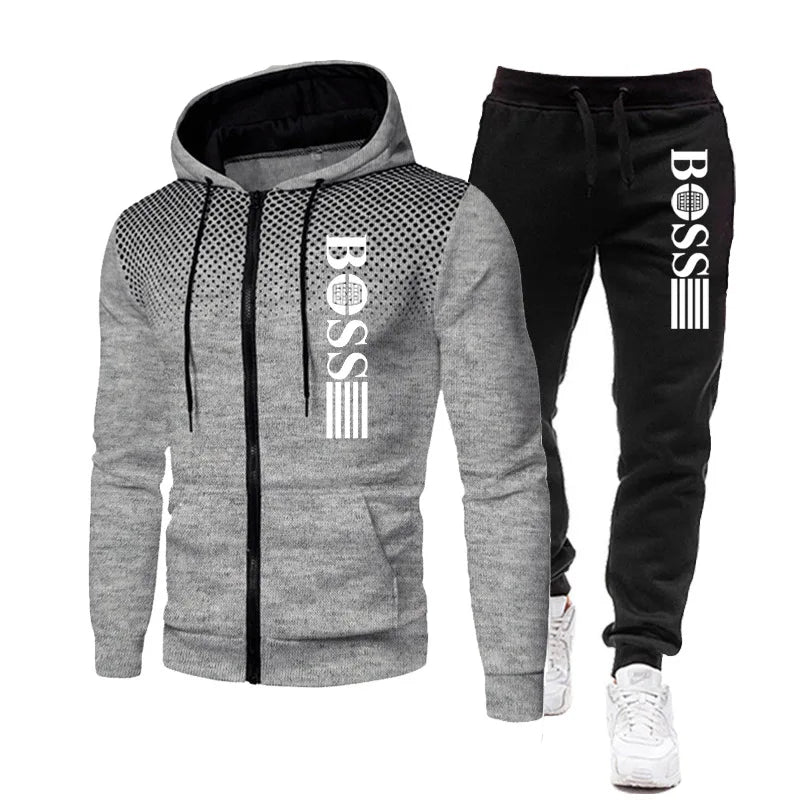 2025 New Men's zippered hoodie + Casual Pants Set for Autumn and Winter fashion Fitness and Warm sportswear Two-piece set.