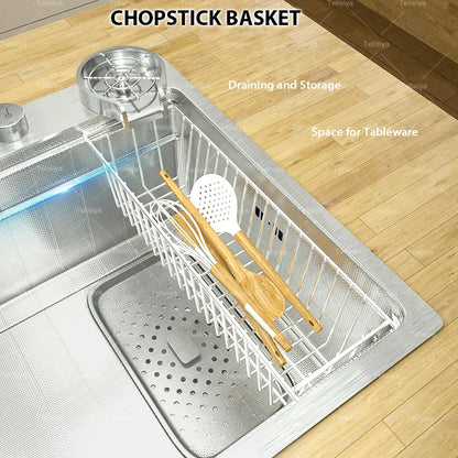 Küchenspüle aus Edelstahl 304, silberfarben, großes Einzelschlitz-Unterbaum-Multifunktionsspülbecken, Geschirrspülbecken