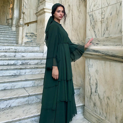 Eid Muslim Abaya for Women Chiffon 3 Layers Cake Party Cardigan Robe Jalabiya Dresses Ramadan Morocco Abayas Kaftan Vestidos.