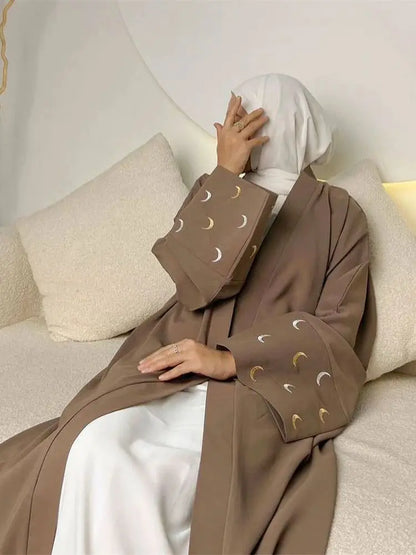 Ramadan Abayas For Women Moon Embroidered Kimono Abaya Dubai Luxury 2025 Islam Muslim Kaftan Modest Dress Kebaya Damen Caftan.