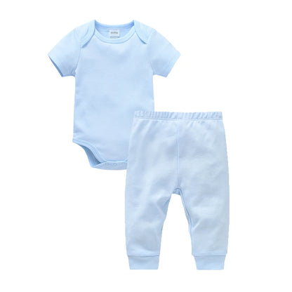 2 Teile/los Musselin Blank Baby Strampler Hosen Set Einfarbig Sommer Kurzarm Body Kinder Kleidung Set Jungen Kleidung.