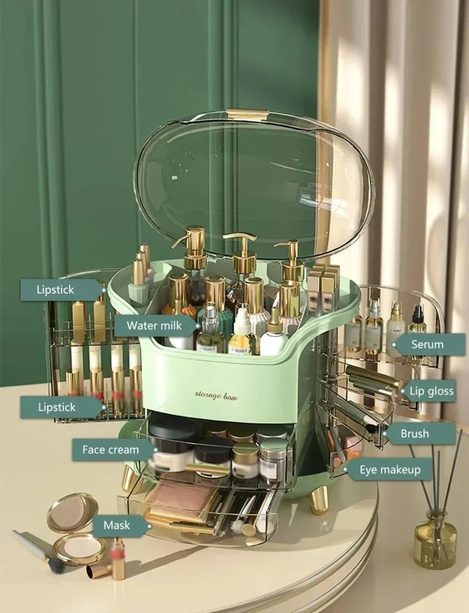 Desktop Makeup Organizer Transparent Jewelry Cosmetic Storage Box Dustproof Large Capacity Makeup Container Jewelry Lipstick Box.