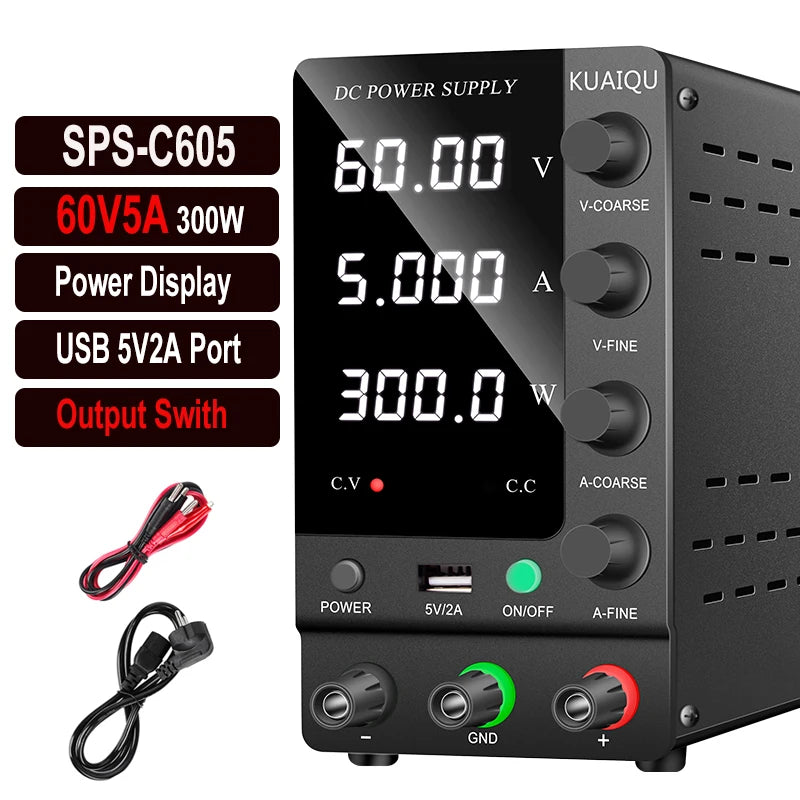 KUAIQU DC Power Supply Adjustable 30V 10A 32V 6A,Switching Regulated DC Bench Power Supply with Output Switch 60V 5A 120V 3A