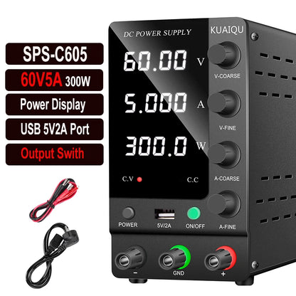 KUAIQU DC Power Supply Adjustable 30V 10A 32V 6A,Switching Regulated DC Bench Power Supply with Output Switch 60V 5A 120V 3A
