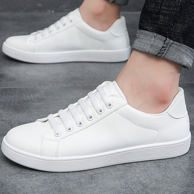 Men White Sneakers Spring Fashion Korean Style Round Head Lace Up Casual Outdoor Walking Flat Shoes Zapatillas De Deporte.