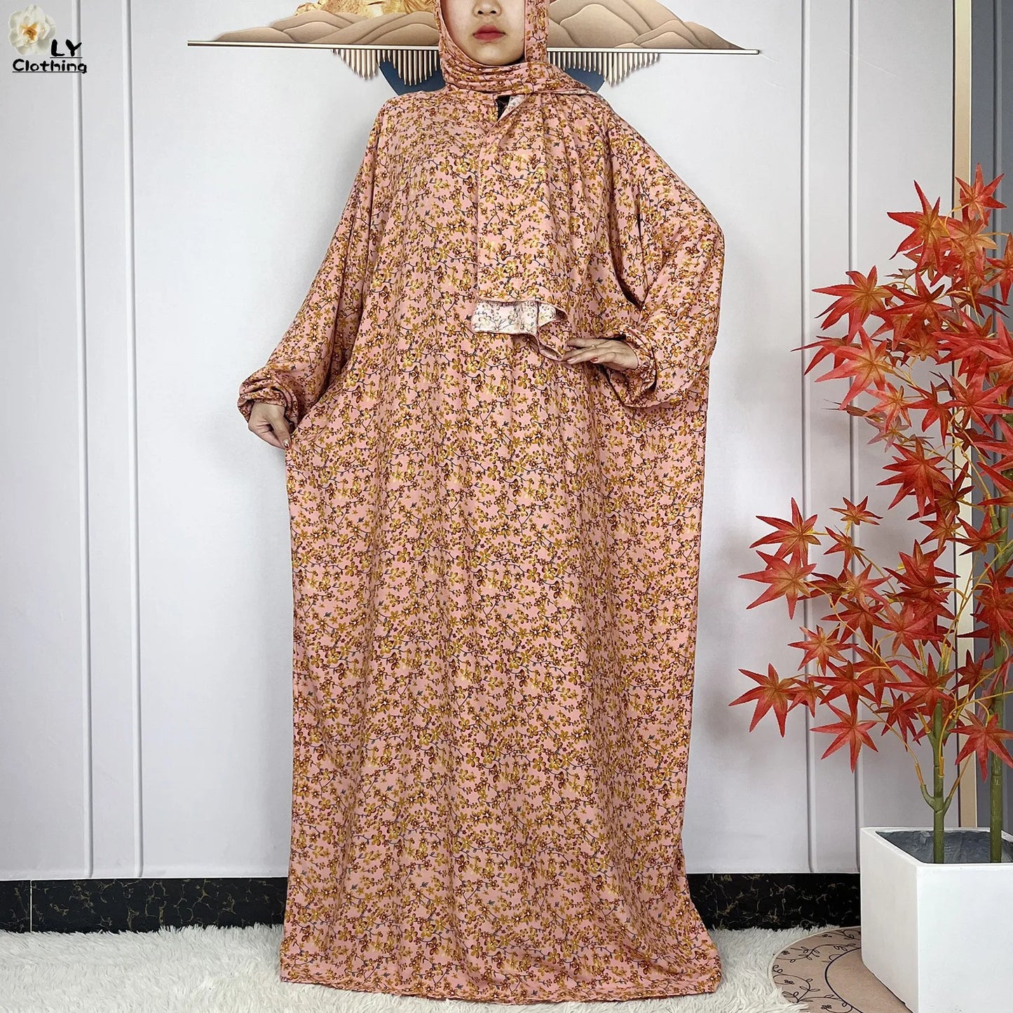 New Muslim Long Sleeved Cotton For Women Ramadan Prayer Turkey Middle East Femme Robe Floral Loose African Abaya Dress Scarfs.