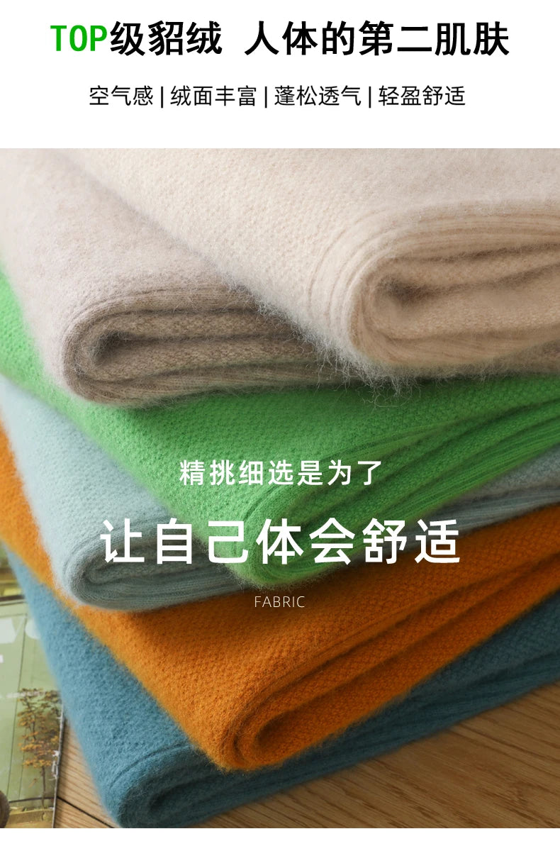 Men's 100% Pure Mink Cashmere Sweater V-Neck Pullovers Knit Large Size Mink Sweater Winter New Tops Long Sleeve High-End Jumpers.