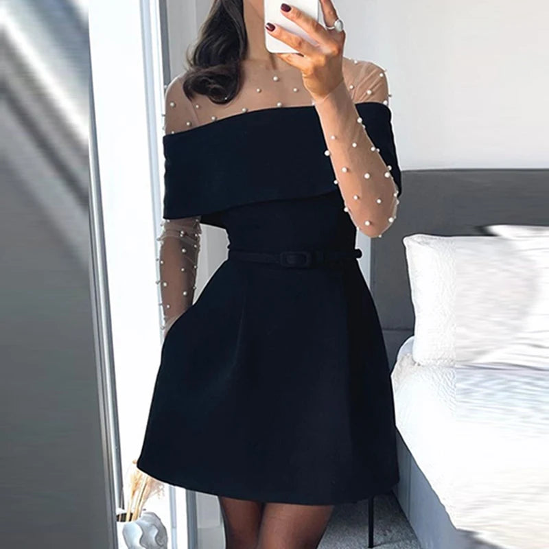 Sexy Bead Patchwork Slim Club Jumpsuit Spring Summer Casual Lady Slim One Piece Romper Fashion O Neck Long Sleeve Inner Playsuit.