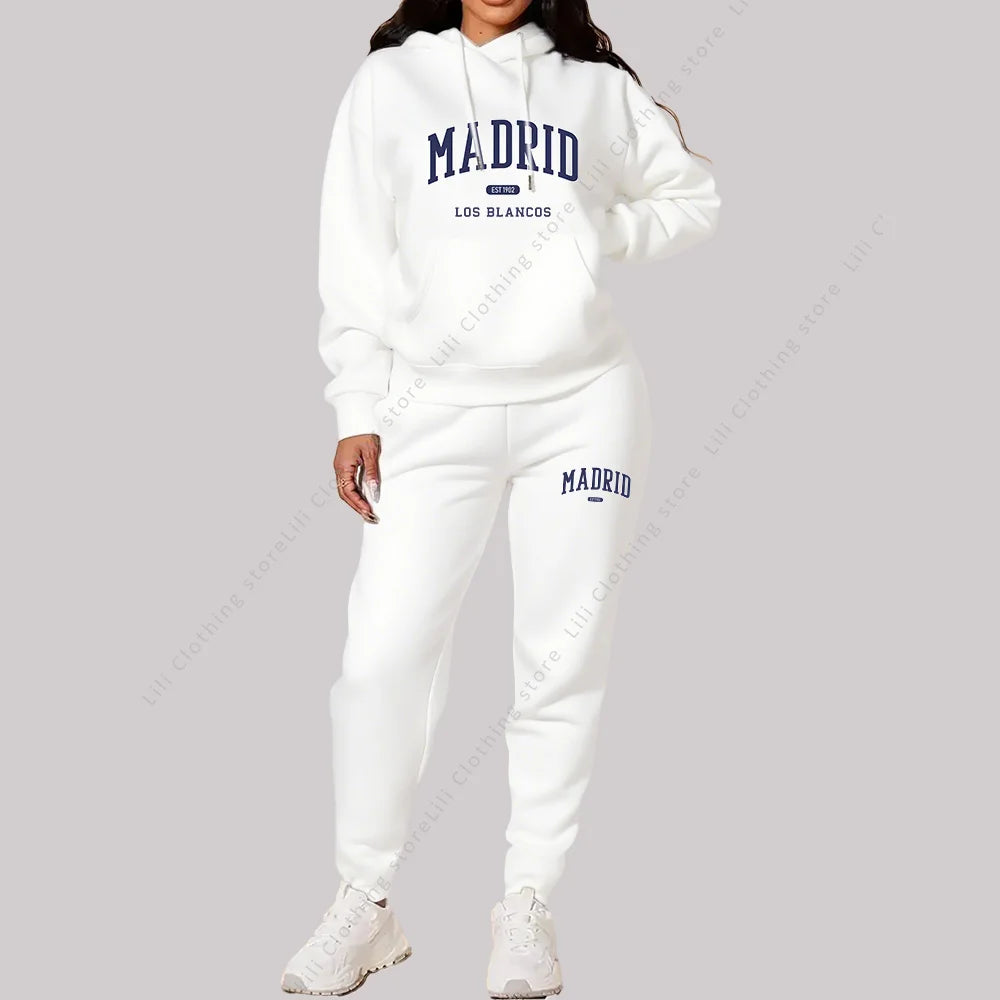 Neue Damen Trainingsanzug Herbst Winter Hoodies Sweatshirts Jogginghose 2-teilige Outfits Madrid Print Trend Sportbekleidung Damen Hosen Sets