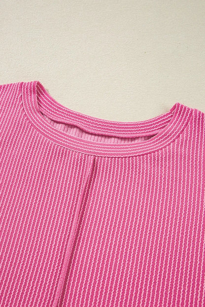 GIBSIE Plus Größe Einfarbig Rippen langarm Sweatshirt Frauen 2025, Herbst Oansatz Casual Lose Passenden Damen Pullover Top.