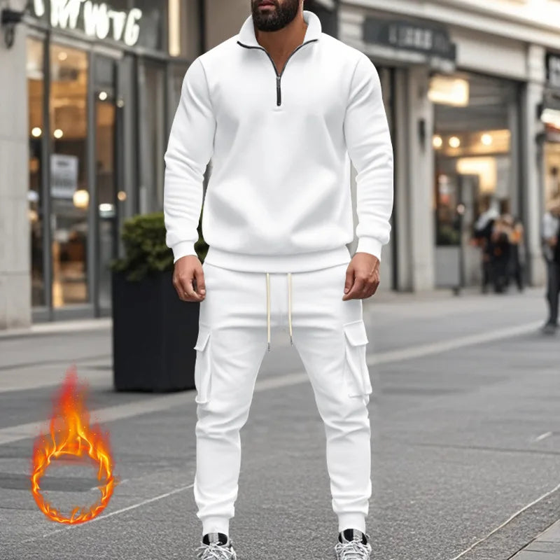 2024 Herbst und Winter Herren-Sporthosen-Set aus lässigem Samt mit warmem Reißverschluss.