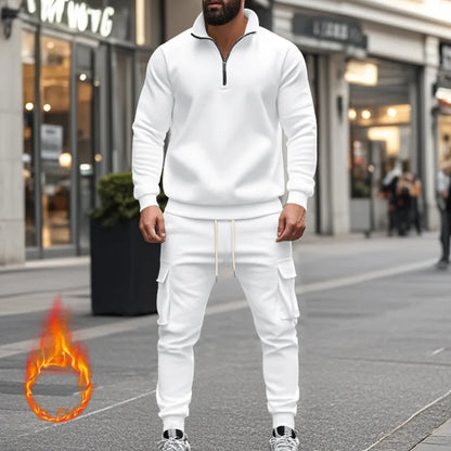 2024 Herbst und Winter Herren-Sporthosen-Set aus lässigem Samt mit warmem Reißverschluss.