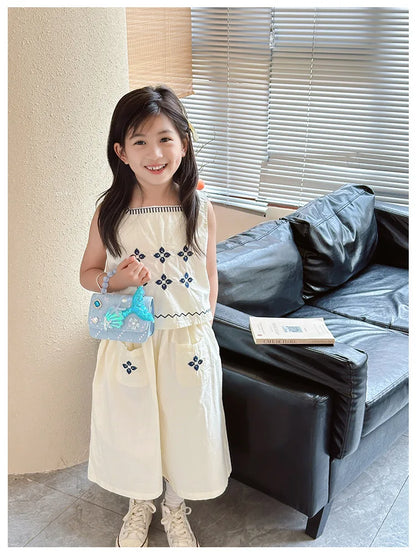 Lovely Sequin Girls Square Shoulder Bag Fish Tail Starfish Princess Crossbody Bags Bead Handle Children's Small Handbags Purse