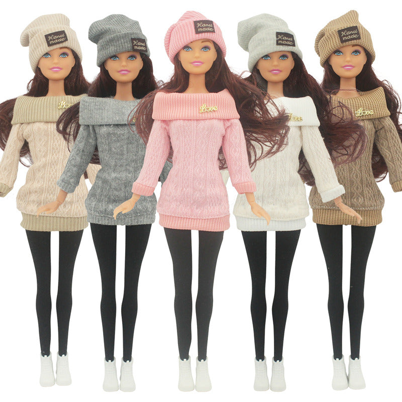 30cm Doll Full Set 1/6 Female Doll with Clothes and Hat Sweater Girls Dress Up Toys Gifts.