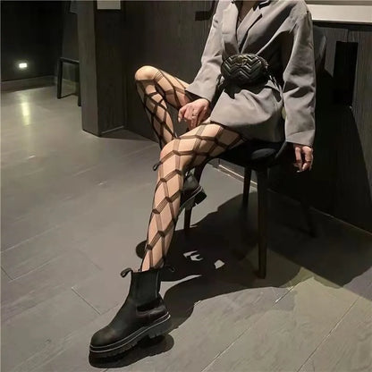 Women Sexy Patterned Fishnet Geometric patterns Pantyhose Slim Legs Long Mesh Tights Ladies Transparent Retro Fish Net Leggings.