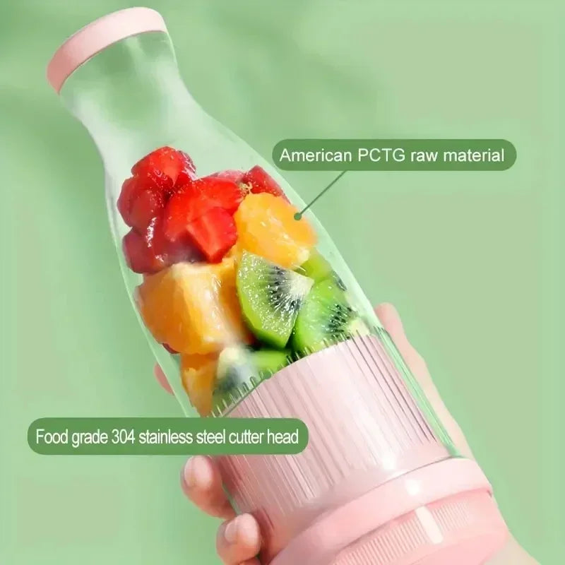 6-Blade Mini Portable Electric Juicer Bottle – USB-Charged, Shakes Orange/Lemon, Works As Fresh Fruit Mixer & Squeezer.