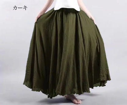 new 2020 Women Linen Cotton Long Skirts Elastic Waist Pleated Maxi Skirts Beach Boho Vintage Summer Skirts Faldas Saia