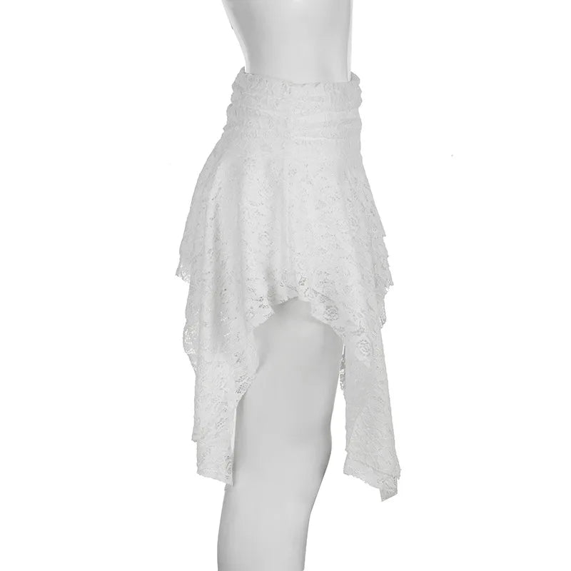 Asymmetrical Lace Skirt Pants Women High Waist Layered Skirt Y2k Japanese Vintage Jacquard Short Skirt 2025 Spring Clothing.