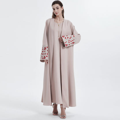 Ramadan islamic clothing kebaya Middle East Muslim women's Abaya solid color cuff love  embroidery  cardigan.