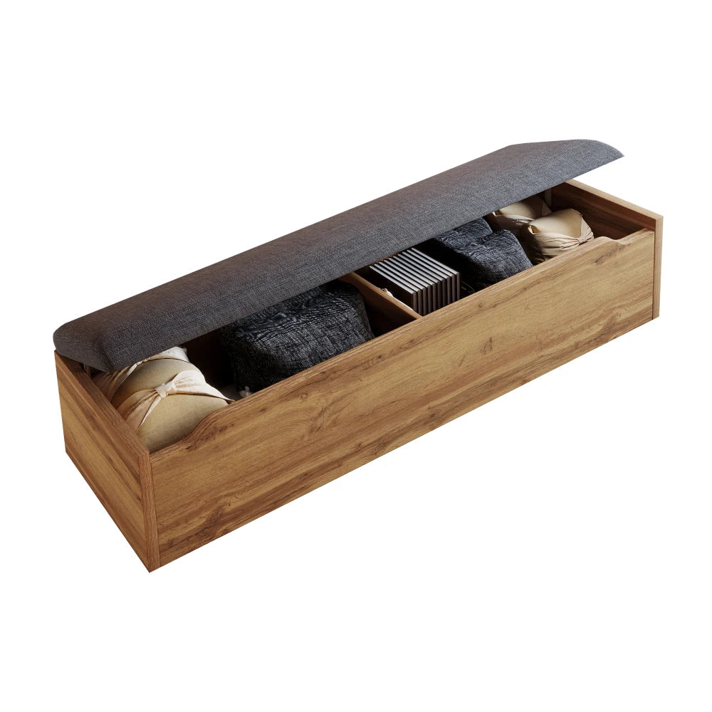 Bett mit gepolstertem Bettsystem mit Leselampe und USB-C-Nachttisch und Sitzbank mit Stauraum (ohne Matratze)