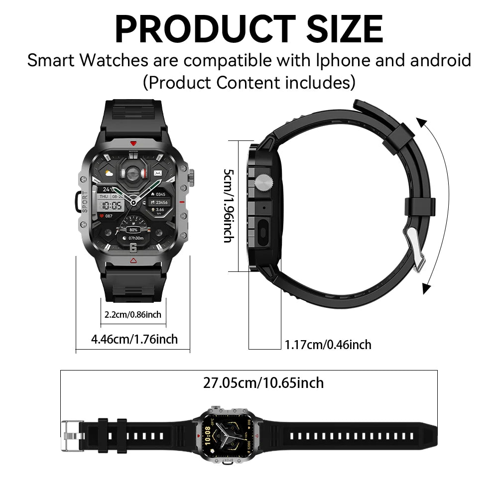 KESHUYOU Outdoor Sports Smart Watch 2.01 inch HD Screen LED Flashlight Bluetooth Talking Smart Watch for Men Women Holiday Gifts.