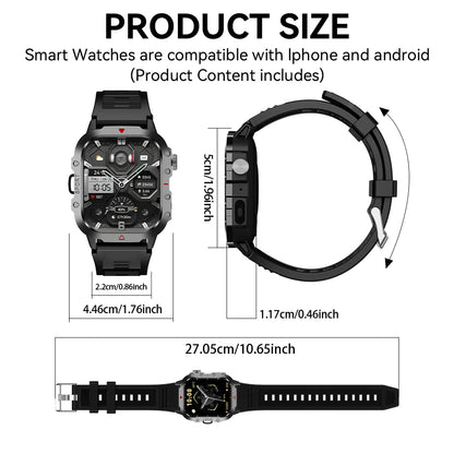 KESHUYOU Outdoor Sports Smart Watch 2.01 inch HD Screen LED Flashlight Bluetooth Talking Smart Watch for Men Women Holiday Gifts.