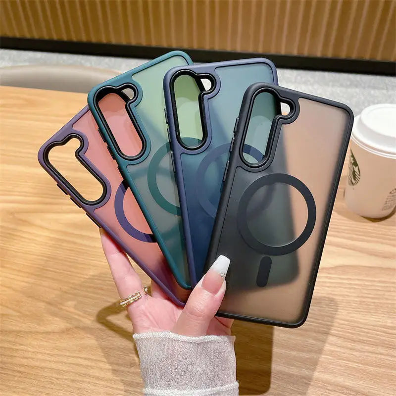 Luxury New Matte Translucent Business Phone Case for Samsung Galaxy S25 S24 Ultra S23 S22 Plus S20 S21 FE Magsafe Magnetic Cover.