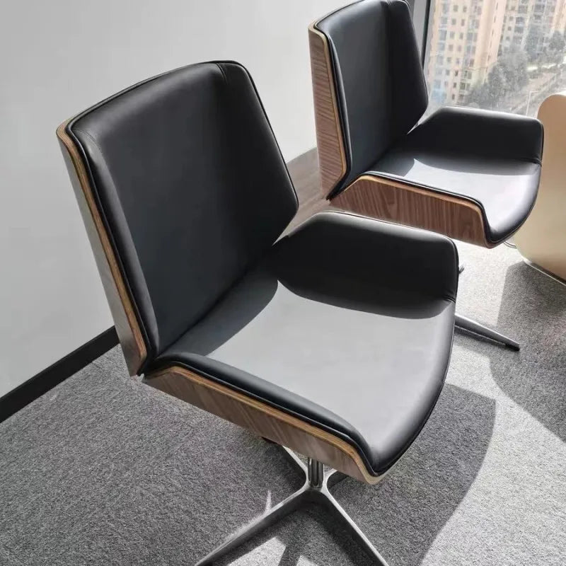 Verstellbarer Schreibtisch aus der Mitte des Jahrhunderts, Chefdrehstuhl, Heimbüro, Möbel, moderner Computer-Arbeitsstuhl, Bugholz-Ledersessel