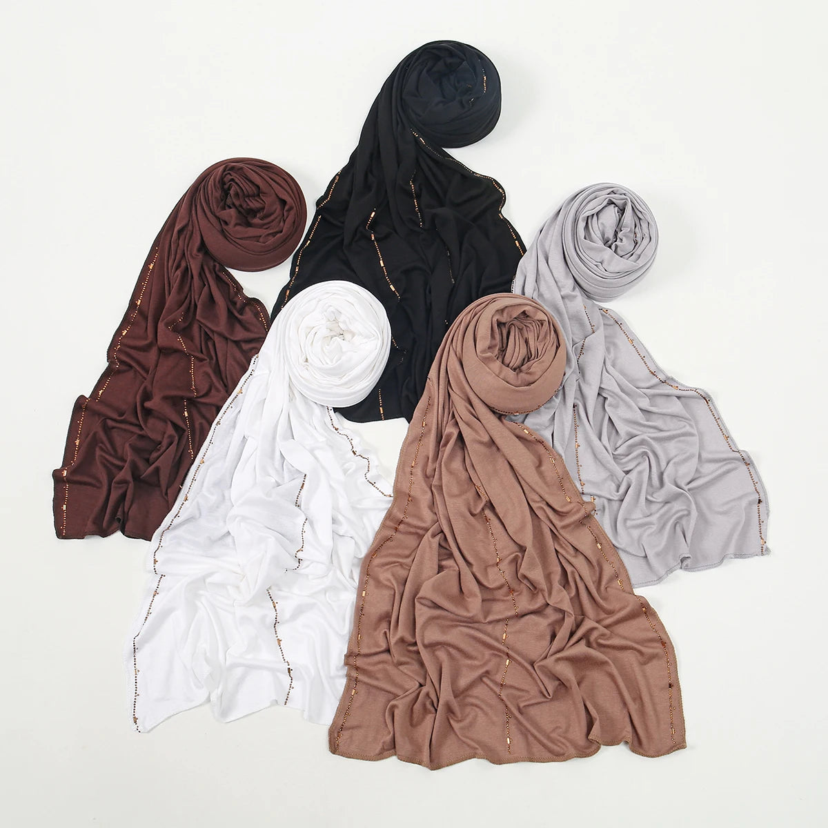 Rhinestone Modal Cotton Jersey Hijab Scarf For Women Stretch Shawl Plain Muslim Headband Fashion Solid Color Long Muffler.