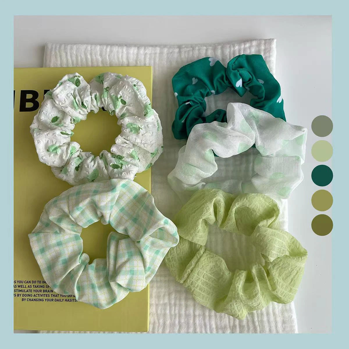 6pcs/set women's sweet pink peach blossom check large intestine hair ring,fashionable and versatile hair accessory.