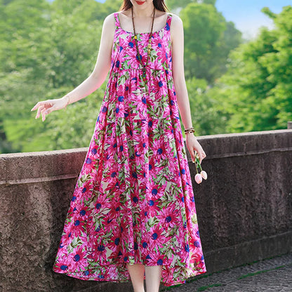 Neue Mode Lässig 2025, Sommer Elegante Kleider Für Frauen Oansatz Druck Vintage Ärmelloses Kleid Lose Frauen Kleidung.