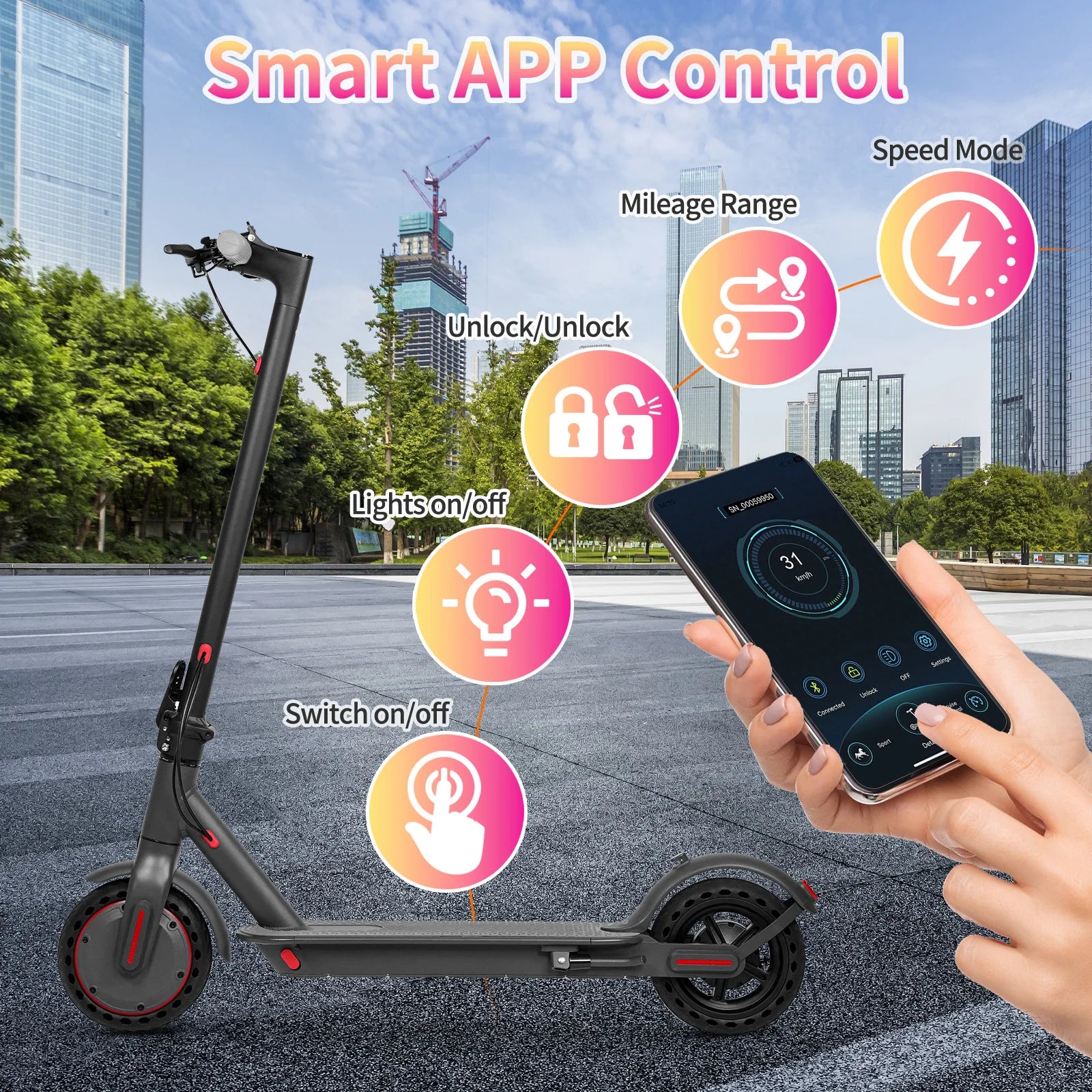 ATSANT Adult Electric Scooter 350W Powerful Motor 36V 25KM Long Range 8.5Inch with Storage Box Smart App Foldable Escooter.