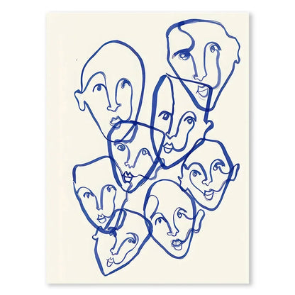 Abstract Blue Geometric Face Lines Canvas Painting Curve Girl Vase Dove Wall Art Posters Print Picture Nordic Bedroom Home Decor