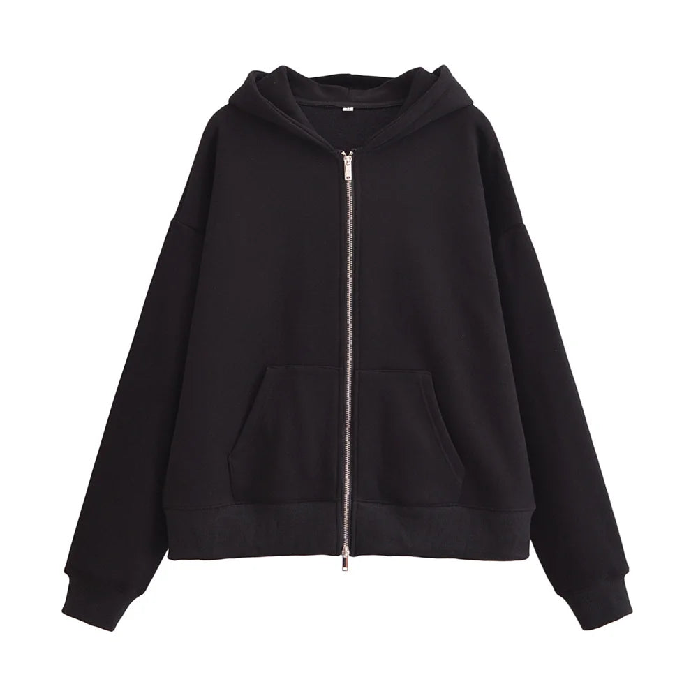 autumn new women's fashionable casual zipper decoration hooded long sleeved sportswear jacket wide leg pants set