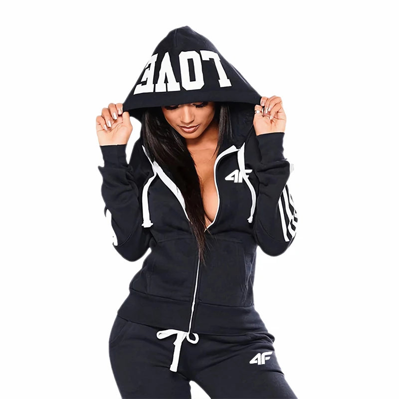 Women's Tracksuit Hooded Sweatshirts Sweatpants All Season Daily Sports Jacket Sportswear Ladies Outdoor Casual Sexy Zip Outfits.