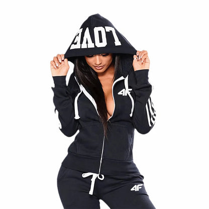 Women's Tracksuit Hooded Sweatshirts Sweatpants All Season Daily Sports Jacket Sportswear Ladies Outdoor Casual Sexy Zip Outfits.