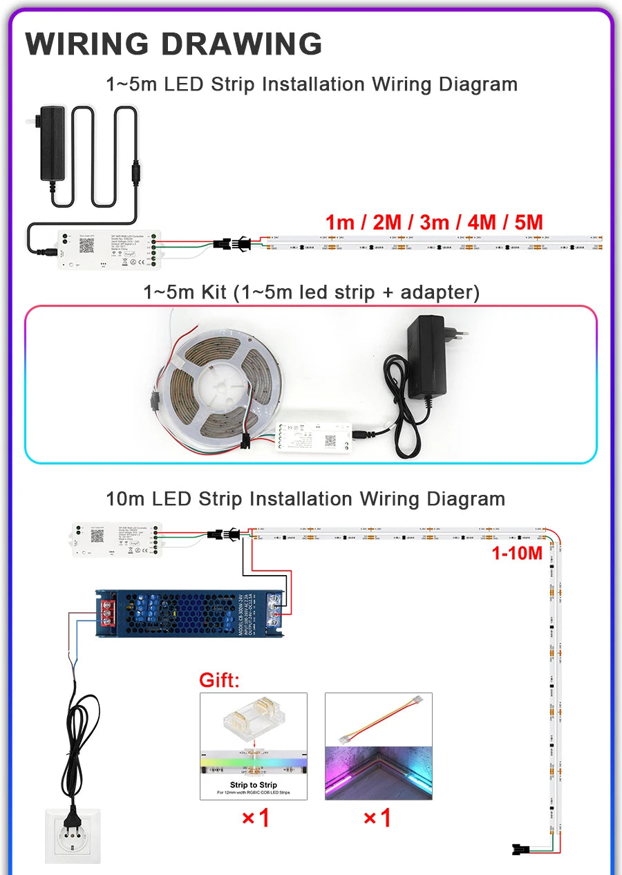 1-25M RGB Addressable COB LED Strip Light 24V WS2811 Pixel LED Strip Tuya WiFi RGBIC LED Ribbon Light Kit For TV Room decoration.