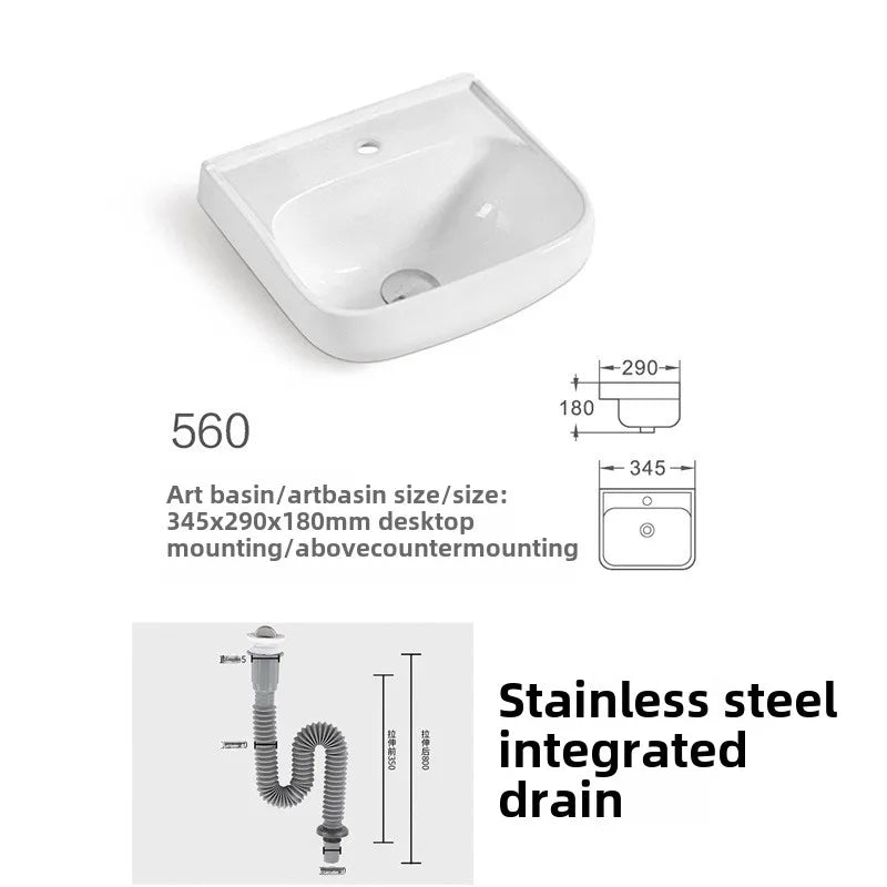 Kompaktes, an der Wand montiertes Keramikwaschbecken – kleines quadratisches Waschbecken, platzsparendes Design für Badezimmer, Balkon oder Waschtisch