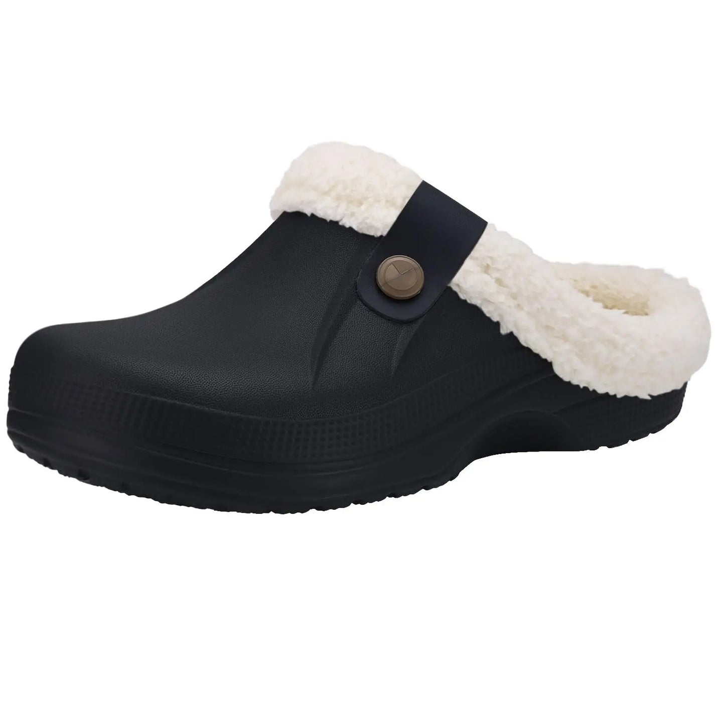 Eyriphy Classic Fur Lined Clogs For Women Waterproof Winter Fuzzy Slippers Mens Cotton Shoes For Indoor And Outdoor Rubber Soles.
