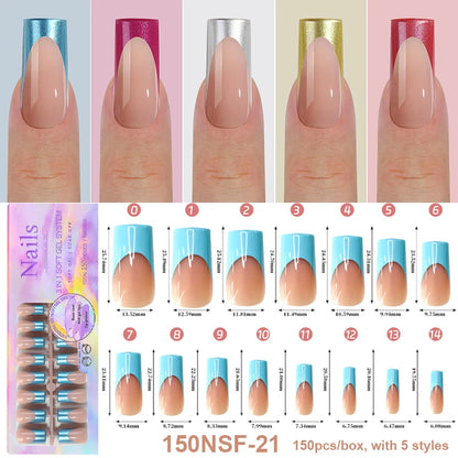150Pcs/Box Acrylic Press on Nails Full Cover Fake False Tips Soft Gel Extension T-shaped Oval Capsule Almond Sculpted Salon DIY
