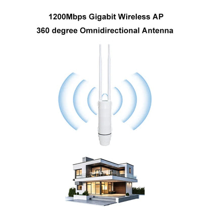 KuWFi AC1200 Outdoor CPE Router 1200Mbps 2.4G 5G Dual Band Wireless Wi-Fi Gigabit RJ45 Port Detachable Antennas 48V POE Repeater.