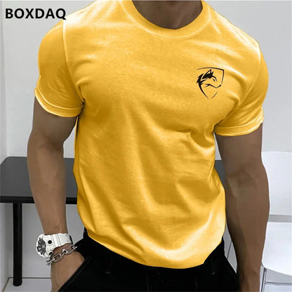 Summer Men's Fashion T-Shirts Short Sleeve Simple Wolf Badge Printing Streetwear Male T Shirt Trend O-Neck Casual Tops Plus Size.