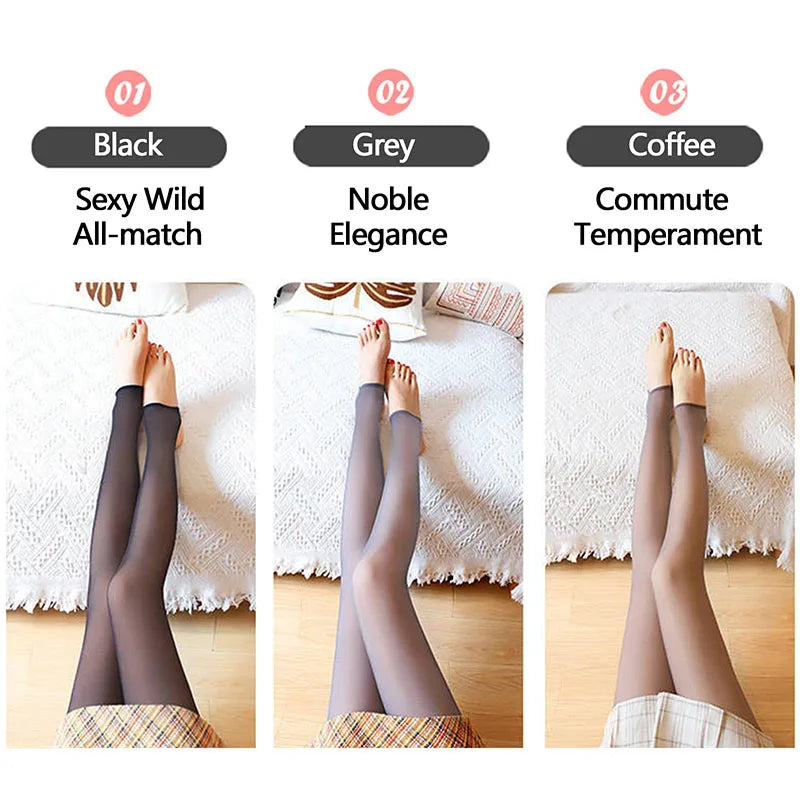Winter Warm Leggings Sexy Slim Translucent Pantyhose Nylon Tights High Waist Elastic Thick Wool Sock Pants Women Thermal Legging