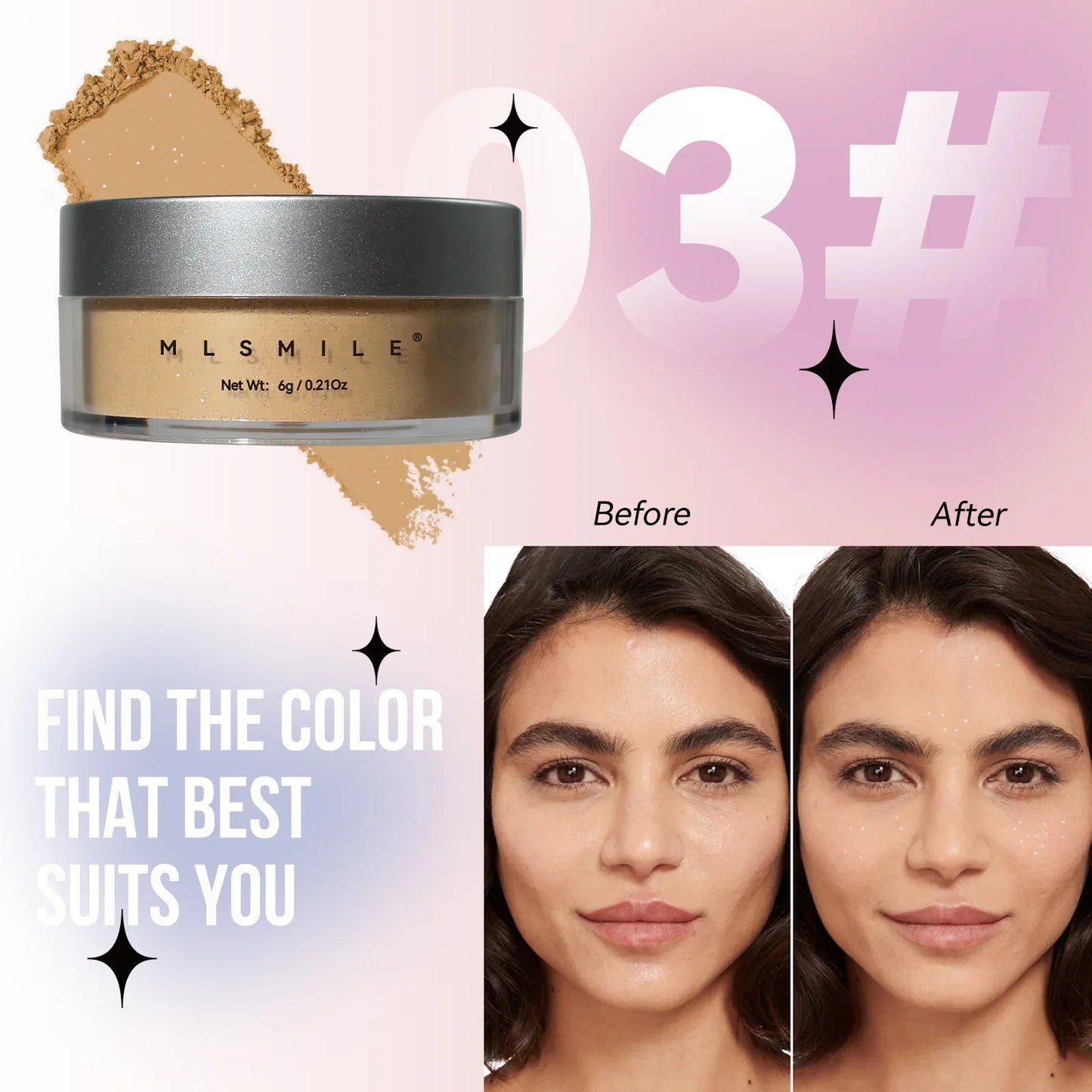 MLSIMLE 4 COLORS Natural Shimmer Pearl Setting Powder Contouring Highlighting Waterproof Sweat-proof Oil-control Makeup Powder