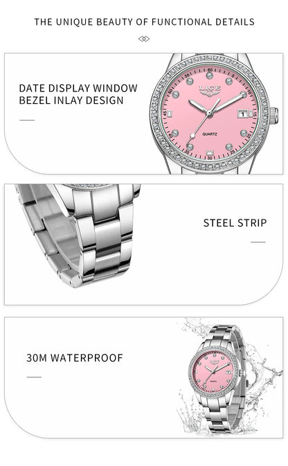 LIGE 2025 Diamond Women's Watch Fashion Elegant Quartz Wristwatches Waterproof Steel Strap Watch For Ladies Gifts Reloj Mujer.
