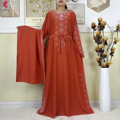 2025New High-Quality Dubai Muslim Abaya for Women Dress Islamic Turkey Femme Clothing Long Sleeve Loose African Dress With Scarf