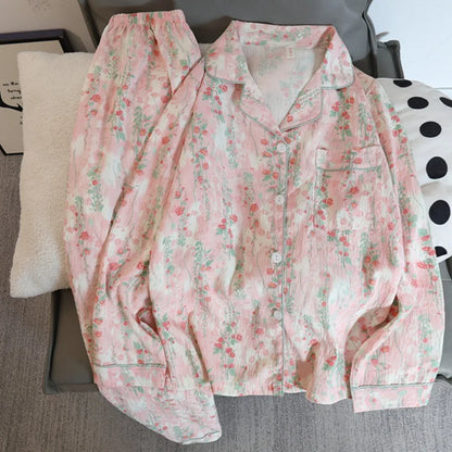 Autumn and Winter Pajamas Women Long Sleeve Pants Cardigan Sweet Print Cartoon Student Plus Size Loungewear Two-Piece Set.