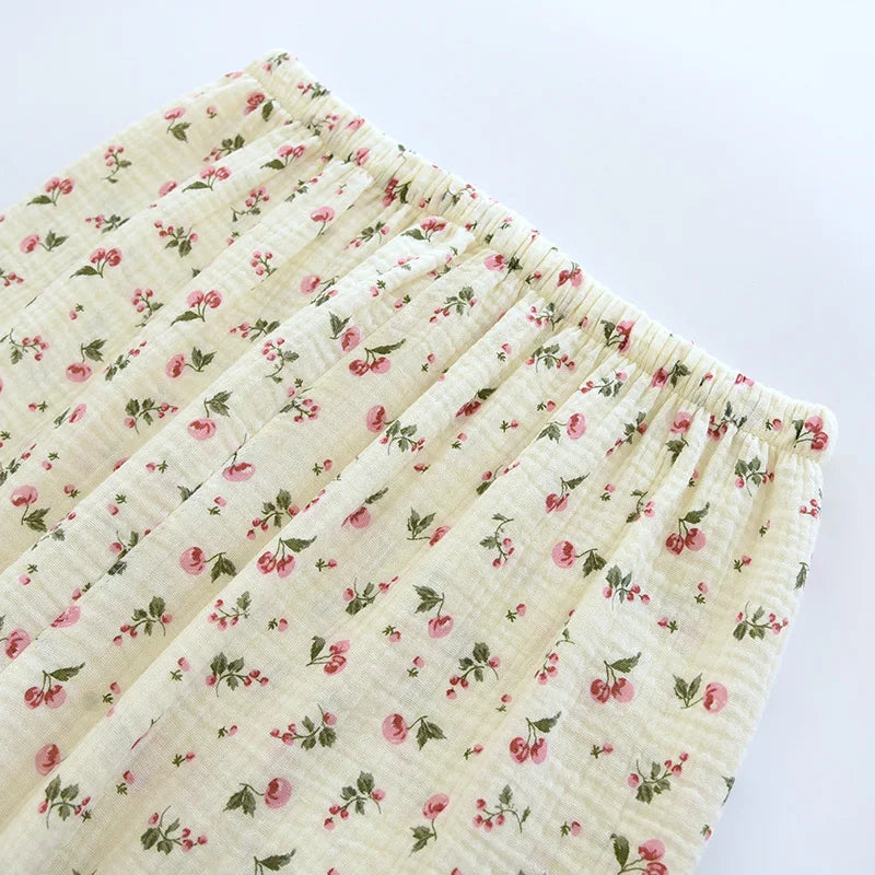 2025 Spring and Autumn Women's Pajama Set 100% Cotton Crepe Long sleeved Pants Two piece Cute and Sweet Home Fury Set Ladies.