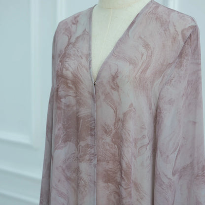 Uni Abaya Dubai 2025 Marble Print Hijab Abaya 2 Piece Set Chiffon Summer Modest Dresses Open Abaya Islamic Clothing.