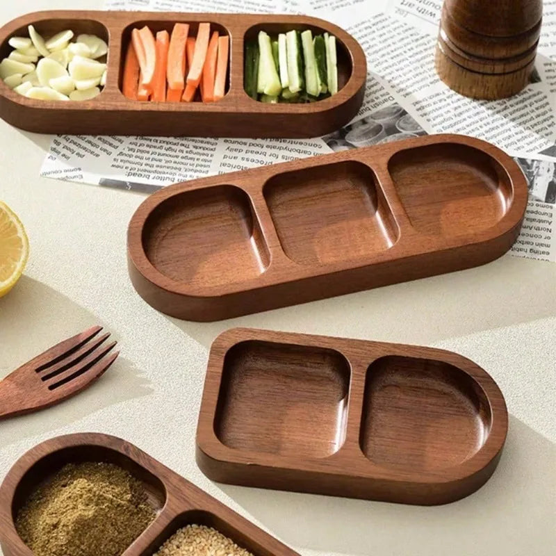 Solid Wood Divided Serving Tray with Multiple Compartments Perfect for Organizing Snacks Condiments Appetizers BBQ Hot Pot.
